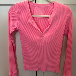 Aerie Vibrant Pink Ribbed Long Sleeve Tee